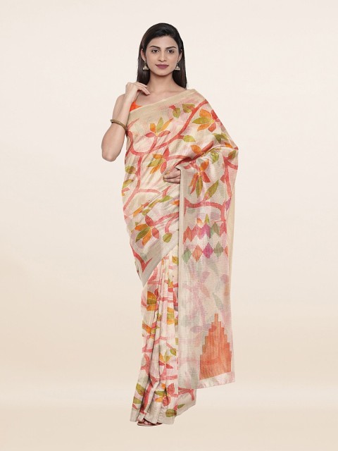 

Pothys Cream-Coloured & Green Floral Saree