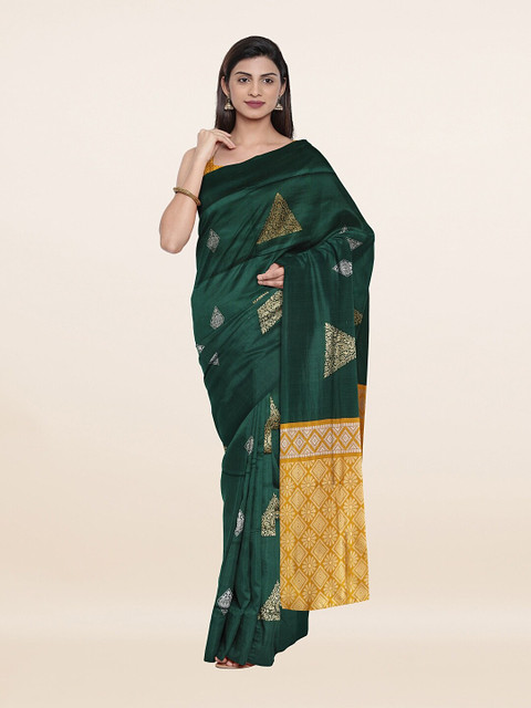 

Pothys Green & Gold-Toned Woven Design Art Silk Saree