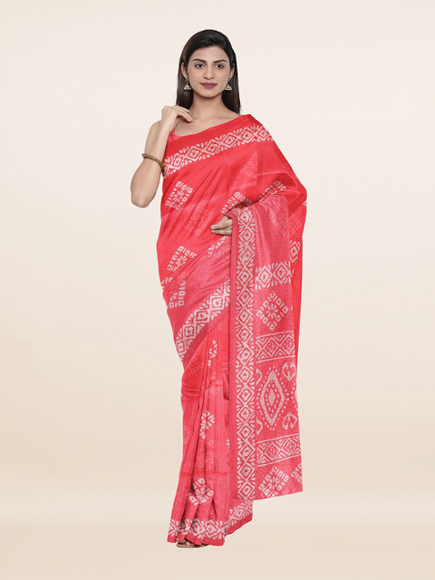 

Pothys Pink & White Ethnic Motifs Saree