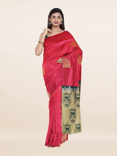 

Pothys Pink & Green Ethnic Motifs Art Silk Saree