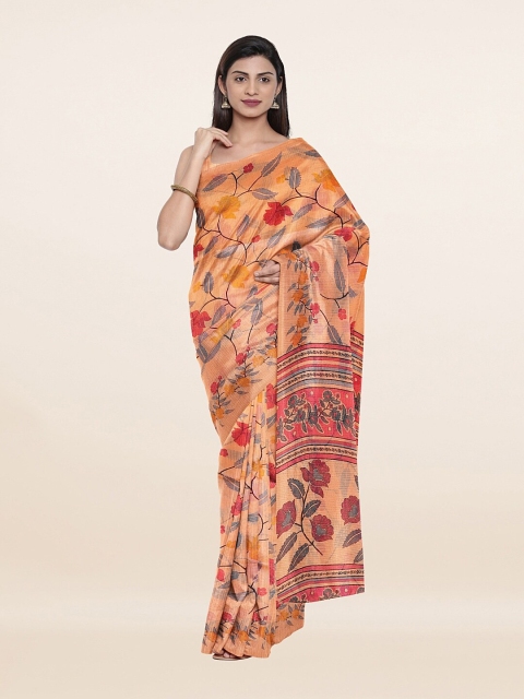 

Pothys Peach-Coloured & Red Floral Saree