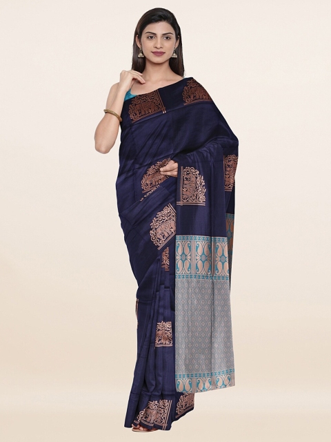 

Pothys Blue & Gold-Toned Ethnic Motifs Zari Art Silk Saree