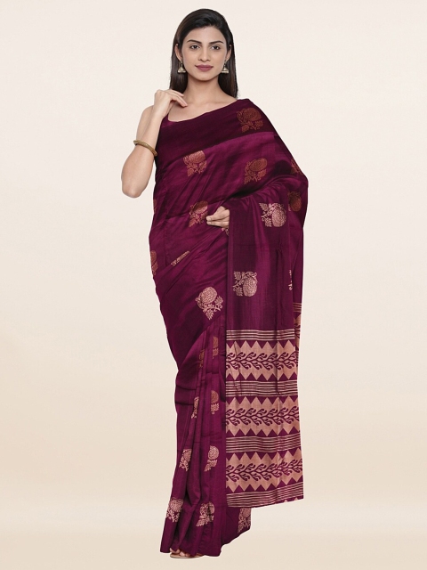 

Pothys Violet & Golden Ethnic Motifs Zari Art Silk Saree