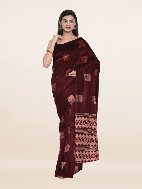 

Pothys Maroon & Peach-Coloured Ethnic Motifs Zari Art Silk Saree