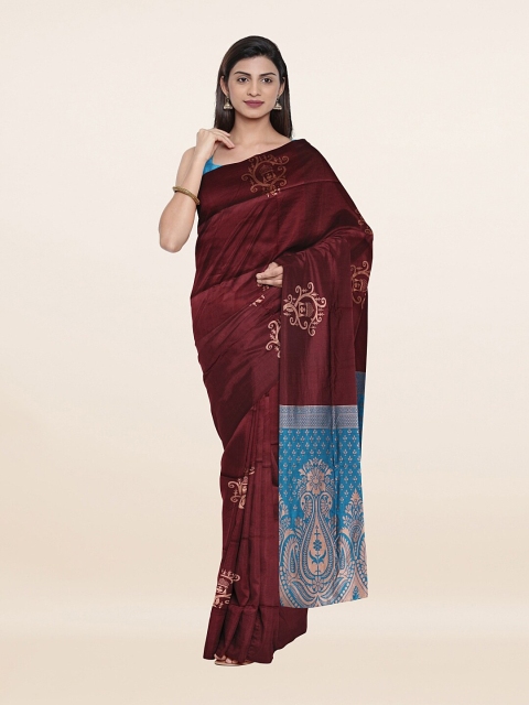 

Pothys Maroon & Blue Ethnic Motifs Art Silk Saree