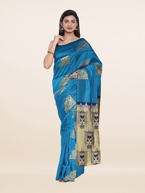 

Pothys Blue & Cream-Coloured Ethnic Motifs Zari Art Silk Saree