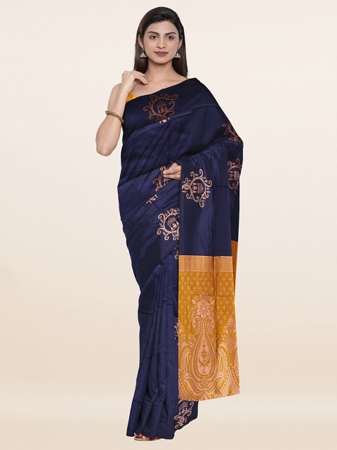 

Pothys Blue & Mustard Woven Design Art Silk Saree