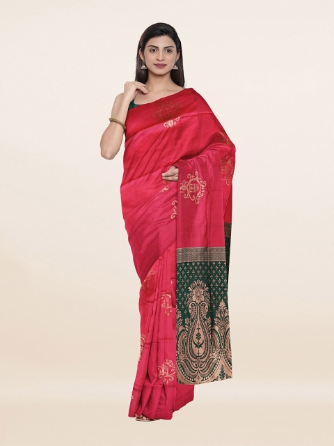 

Pothys Pink & Green Ethnic Motifs Art Silk Saree