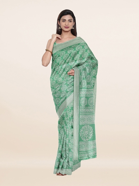 

Pothys Green & White Ethnic Motifs Saree