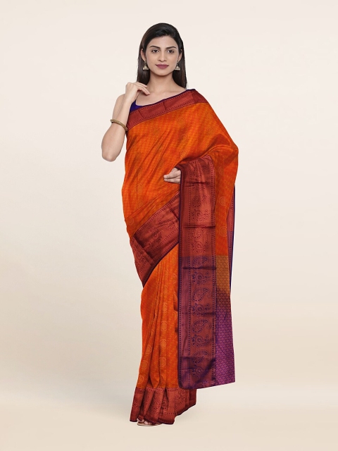 

Pothys Orange & Violet Ethnic Motifs Zari Pure Silk Saree