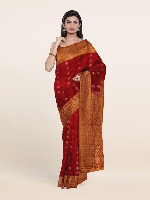 

Pothys Maroon & Golden Ethnic Motifs Zari Pure Silk Saree