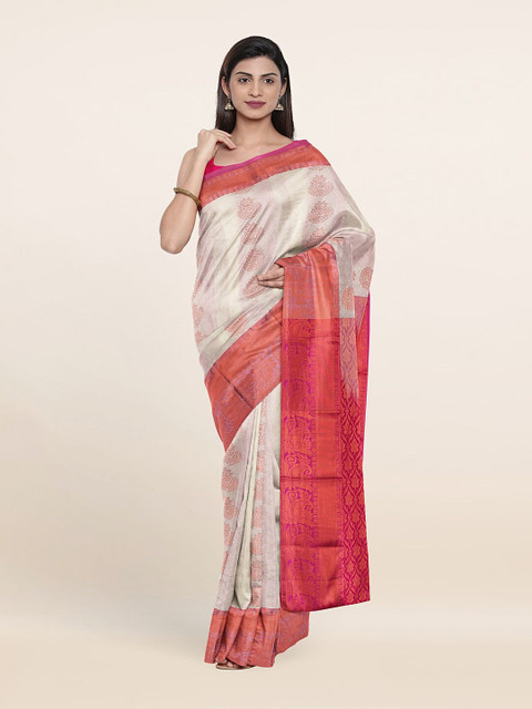 

Pothys White & Red Floral Pure Silk Saree