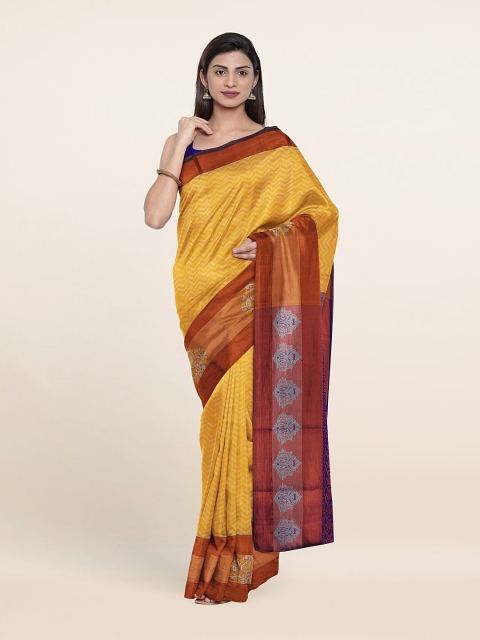 

Pothys Yellow & Blue Floral Pure Silk Saree