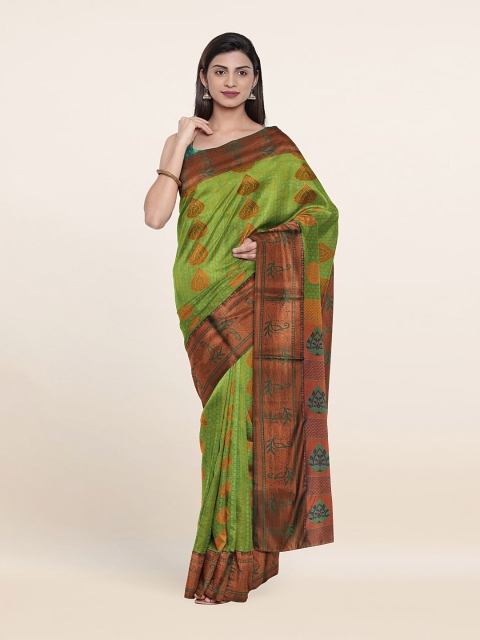 

Pothys Green & Golden Floral Zari Pure Silk Saree