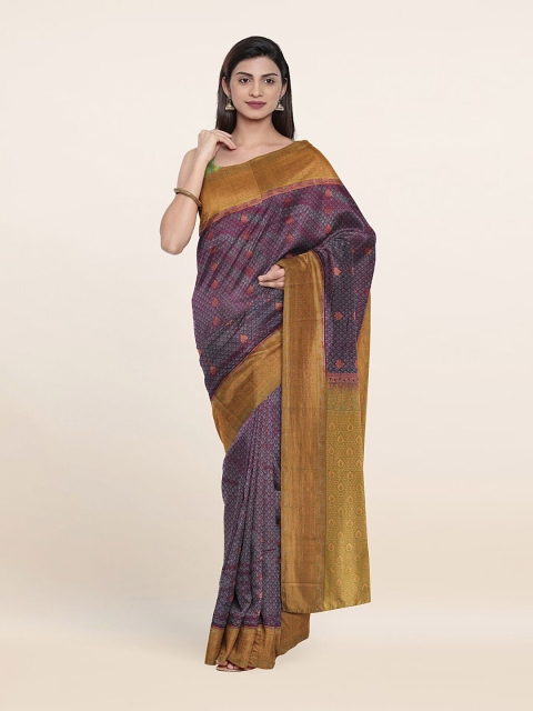 

Pothys Violet & Golden Floral Zari Pure Silk Saree