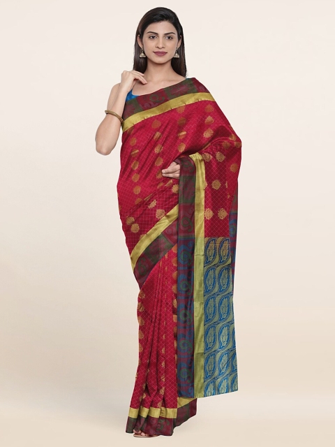 

Pothys Maroon & Golden Floral Zari Pure Silk Saree