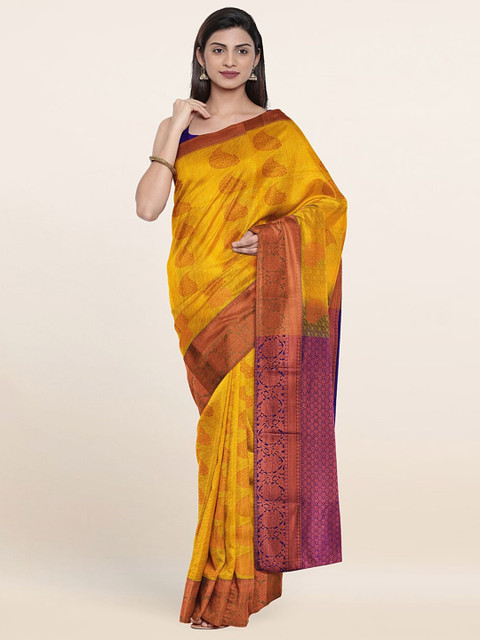 

Pothys Yellow & Purple Floral Zari Pure Silk Saree