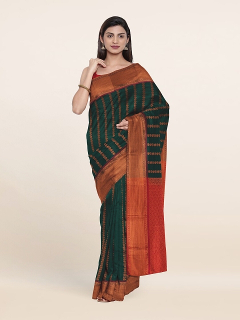 

Pothys Green & Red Floral Zari Pure Silk Saree