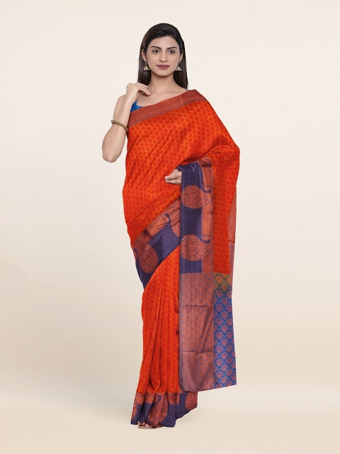 

Pothys Orange & Blue Ethnic Motifs Pure Silk Saree