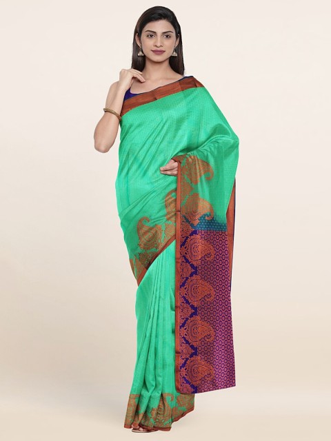 

Pothys Green & Purple Floral Zari Pure Silk Saree
