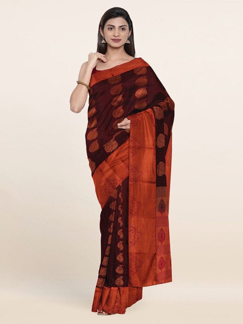 

Pothys Brown & Red Floral Zari Pure Silk Saree