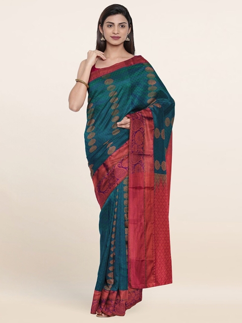 

Pothys Blue & Red Floral Zari Pure Silk Saree