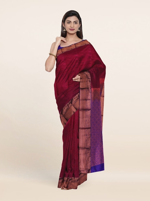 

Pothys Maroon & Gold-Toned Floral Zari Pure Silk Saree