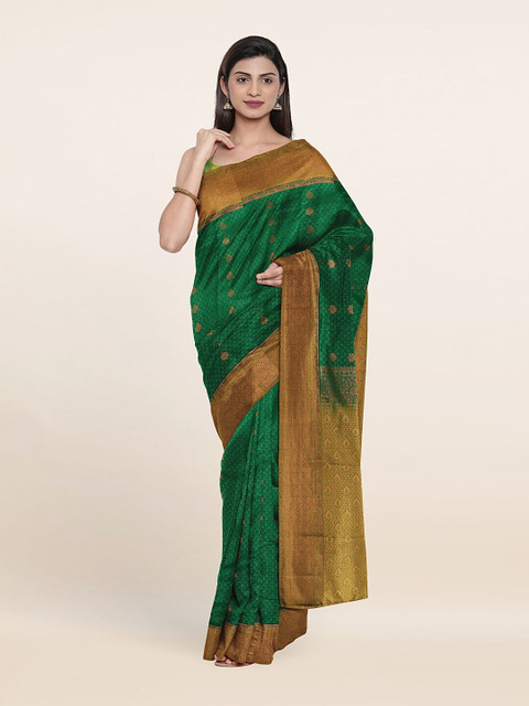 

Pothys Green & Gold-Toned Floral Zari Pure Silk Saree