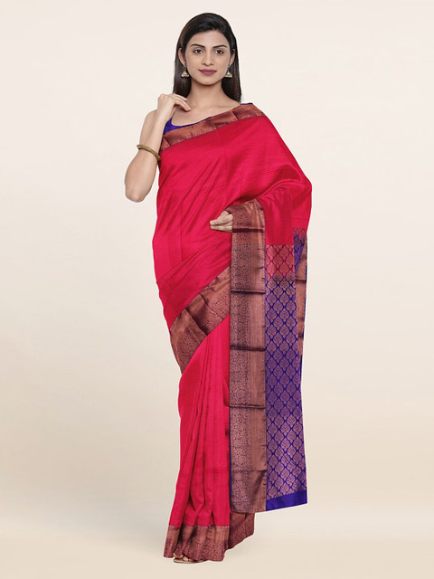 

Pothys Pink & Violet Floral Zari Pure Silk Saree