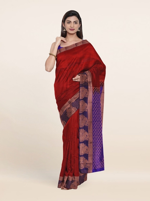 

Pothys Maroon & Blue Floral Zari Pure Silk Saree