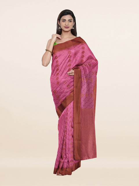 

Pothys Pink & Gold-Toned Ethnic Motifs Zari Pure Silk Saree