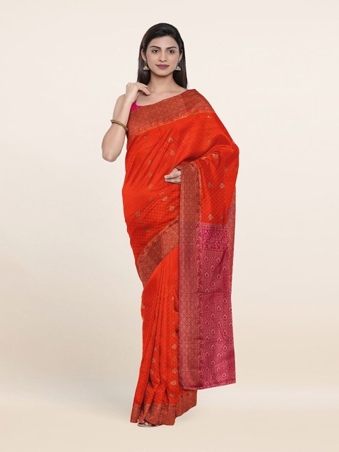 

Pothys Orange & Gold-Toned Woven Design Zari Pure Silk Saree