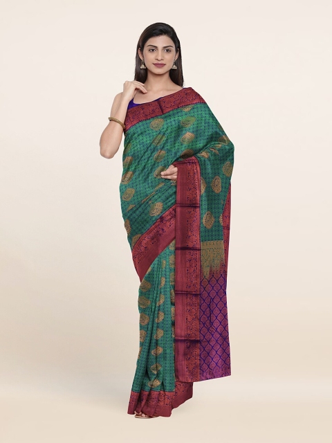

Pothys Green & Purple Ethnic Motifs Zari Pure Silk Saree