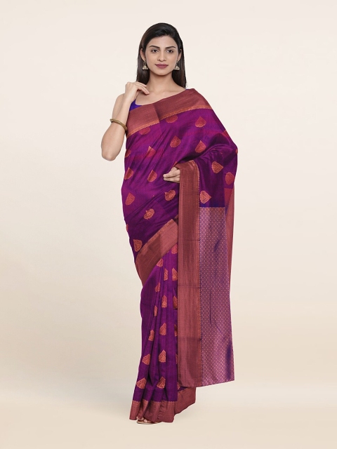

Pothys Violet & Gold-Toned Woven Design Zari Pure Silk Saree