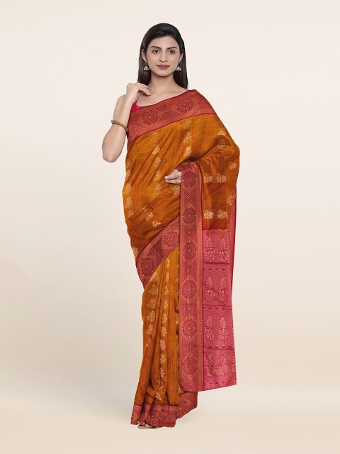 

Pothys Rust & Pink Ethnic Motifs Sequinned Pure Silk Saree