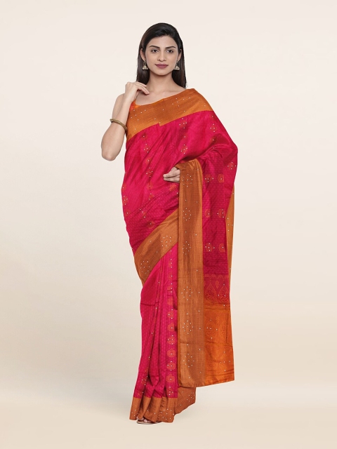 

Pothys Pink & Mustard Embellished Beads and Stones Pure Silk Saree