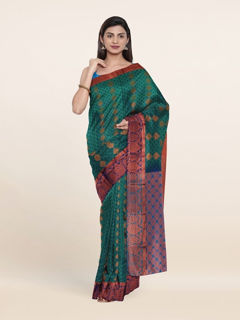 

Pothys Green & Navy Blue Ethnic Motifs Zari Pure Silk Saree