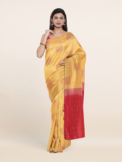 

Pothys Yellow & Red Woven Design Pure Silk Saree
