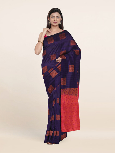 

Pothys Navy Blue & Orange Woven Design Zari Pure Silk Saree