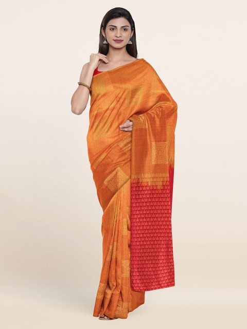 

Pothys Orange & Red Ethnic Motifs Zari Pure Silk Saree