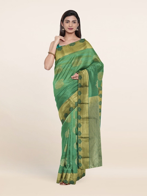 

Pothys Green & Gold-Toned Ethnic Motifs Zari Pure Silk Saree