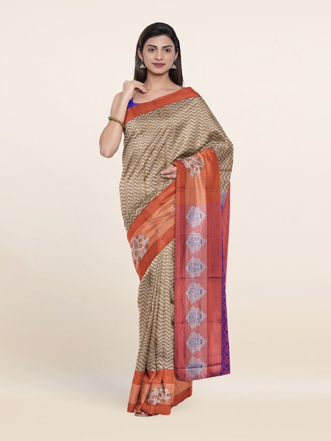 

Pothys Tan & White Woven Design Zari Pure Silk Saree