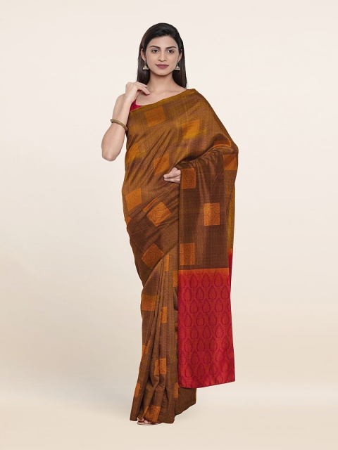 

Pothys Brown & Red Ethnic Motifs Zari Pure Silk Saree