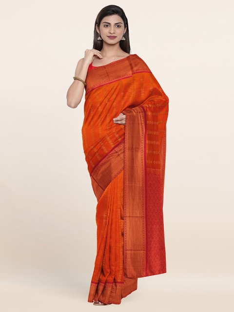 

Pothys Orange & Gold-Toned Ethnic Motifs Zari Pure Silk Saree