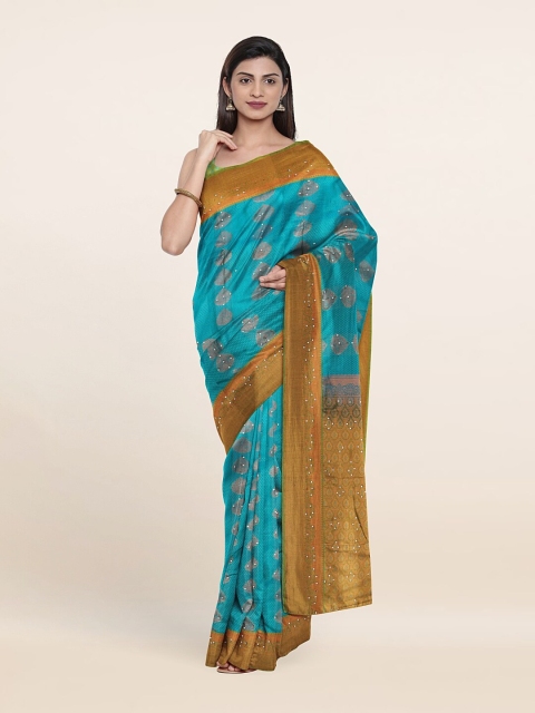 

Pothys Blue & Mustard Ethnic Motifs Pure Silk Saree