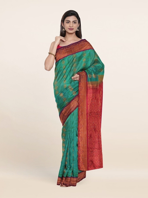 

Pothys Green & Orange Zari Pure Silk Saree