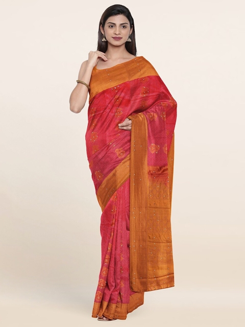 

Pothys Pink & Gold-Toned Embellished Zari Pure Silk Saree