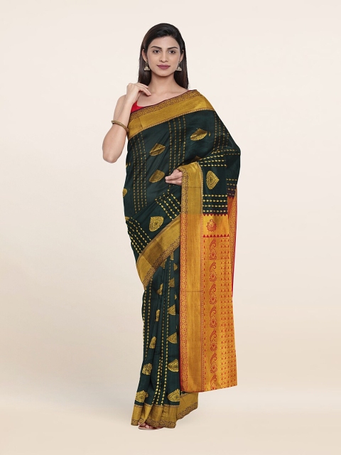 

Pothys Green & Gold-Toned Ethnic Motifs Zari Pure Silk Saree