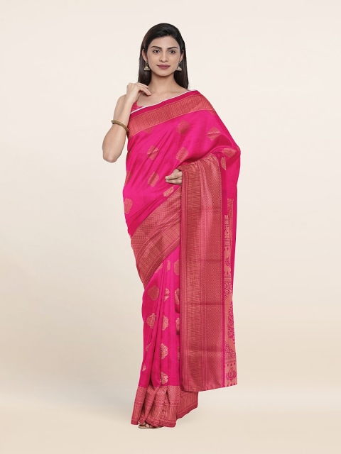 

Pothys Pink & Gold-Toned Zari Pure Silk Saree