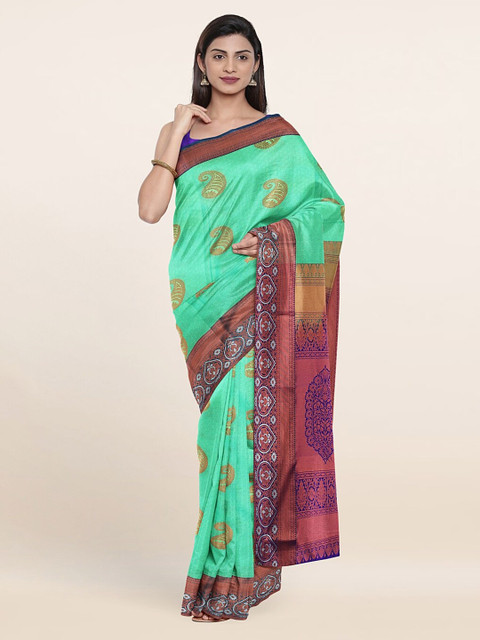

Pothys Sea Green & Magenta Paisley Zari Pure Silk Saree
